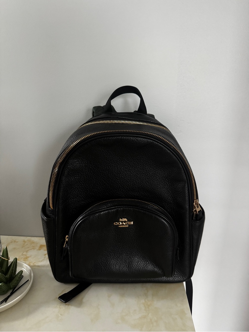 Coach Black Pebbled Leather Backpack with Gold Hardware